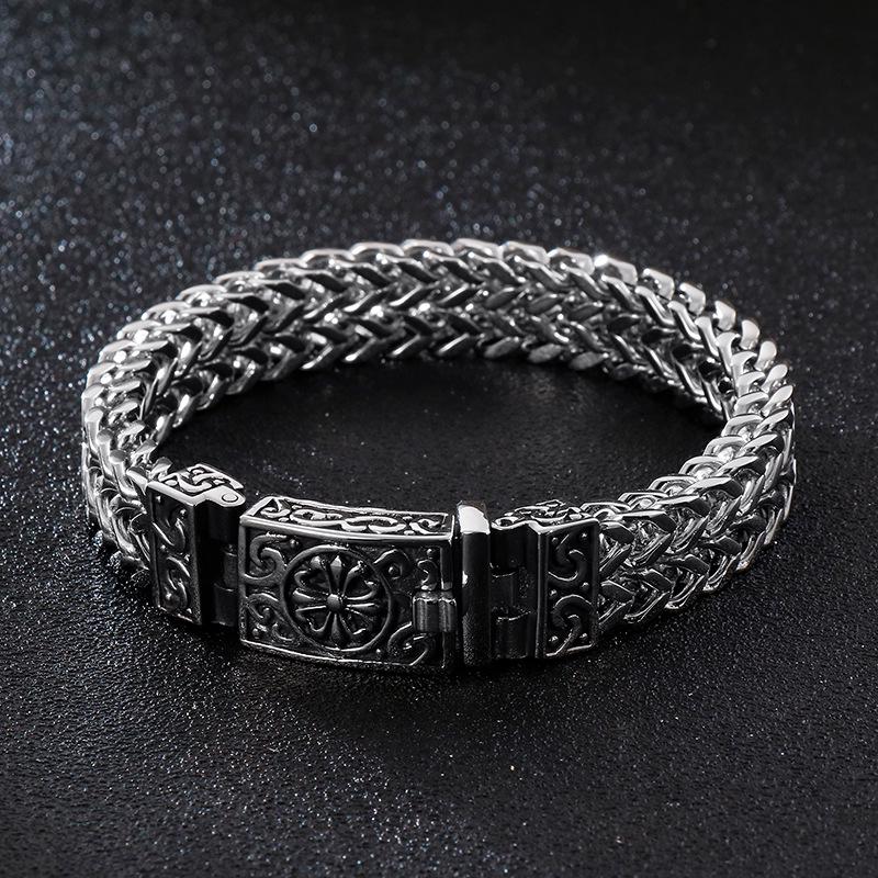Men's Retro Punk Bracelet: Square Fish Scale Titanium Steel with Skull Pattern