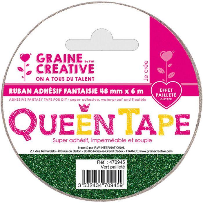 Ruban adhésif large Queen Tape 4,8 cm Vert Pailleté