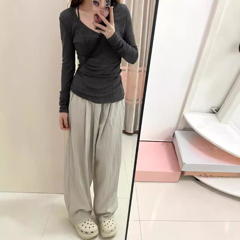 Light and ripe wind collar Thin slightly transparent long-sleeved women's spring and summer slim-fit sunscreen blouse Spice girl knitted top