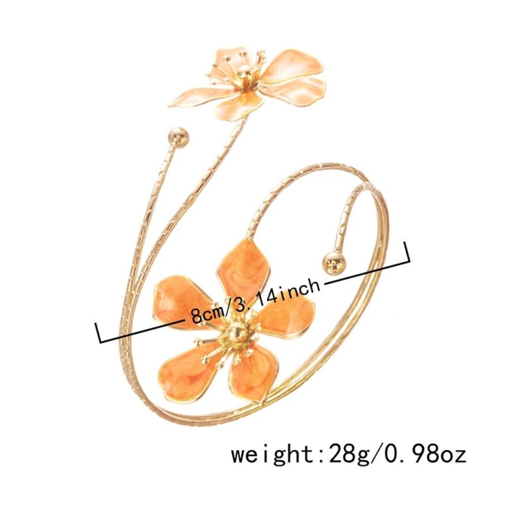 Vintage Style Enamel Flower Cuff Armlet Gold Color Open Arm Ring  Special Occasion
