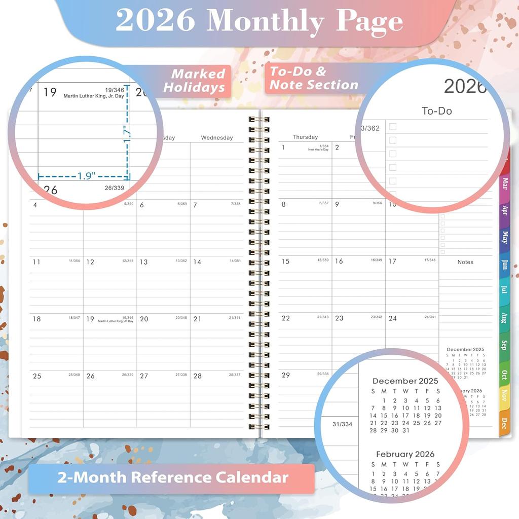 2026 Planner - 2026 Planner Weekly and Monthly from Jan. 2026 to Dec.2026, 8.5" x 11", 2026 Planners with Inner Pocket, Large Daily Block, Colorful