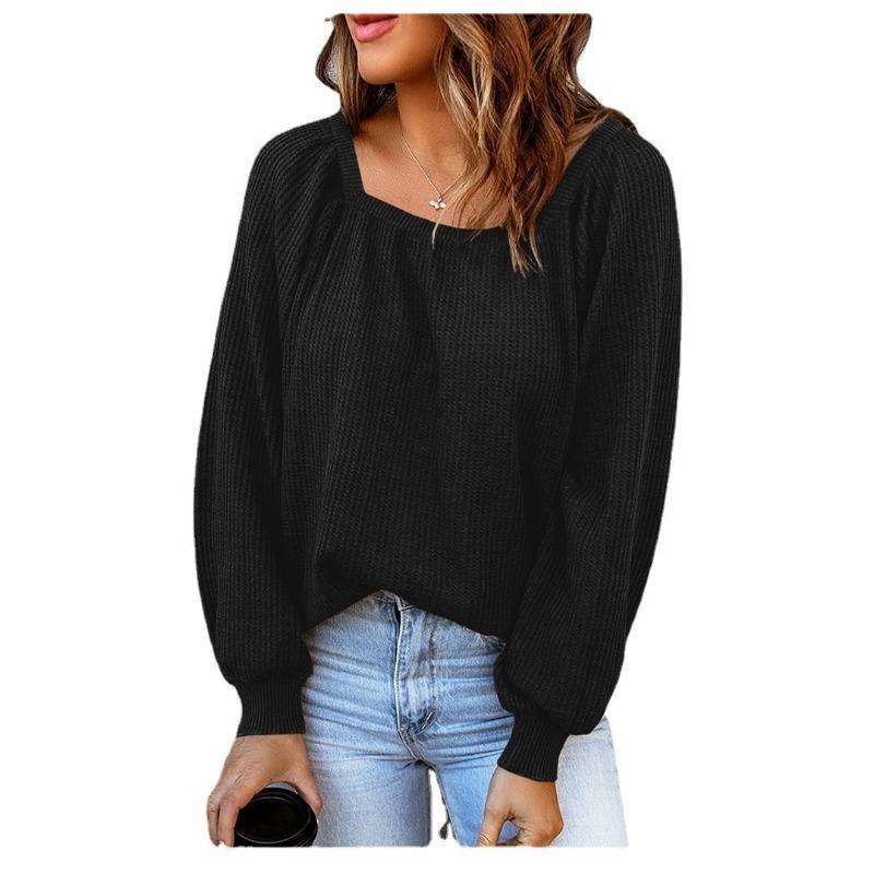 Women's Plus Size Autumn New Solid Color Square Collar Loose Casual Knitted Top