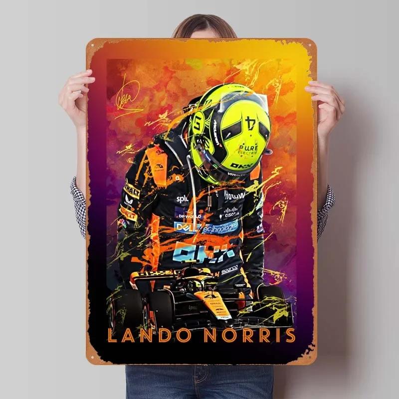 Lando Norris Metallschild Rennposter Dekorative Metallplatten Retro Blechschild für Wandkunst Dekoration Gamer Zimmer Dekoration