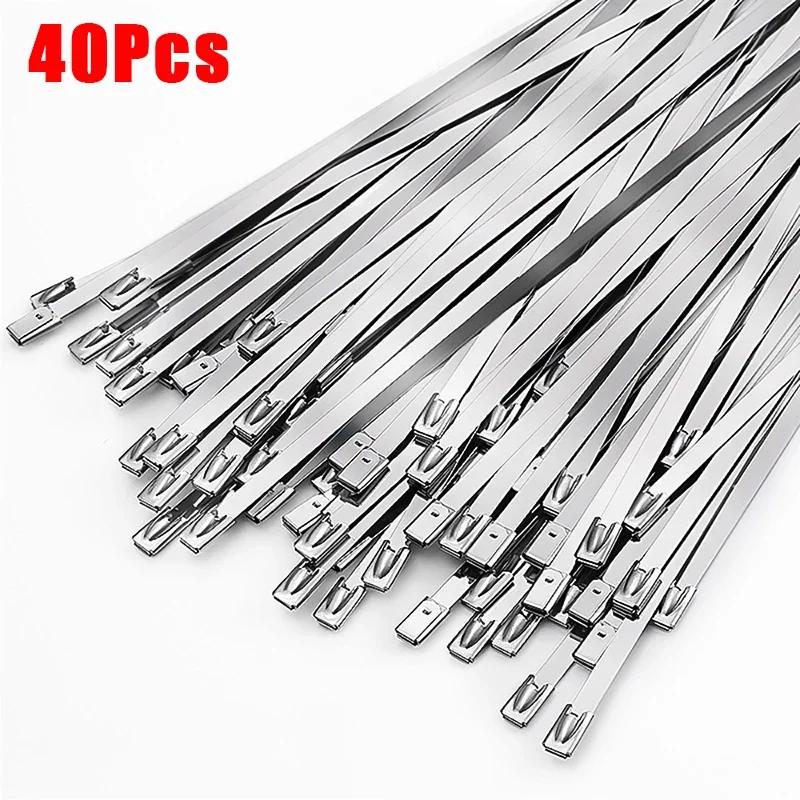 20/40Pcs Stainless Steel Cable Ties Reusable Self-sealing Fastening Ring Cable Tie Multi-Purpose Metal Hardware Cable Organizer