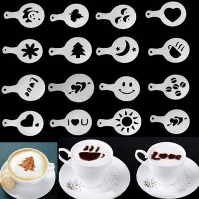 Hot 16Pcs/Set Fashion Creative Cappuccino Coffee Barista Stencils Template Strew Pad Duster Spray Tools Sale