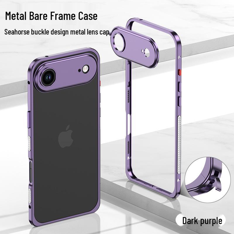 Capa de Metal Leve iPhone 17 Air com Lente e Fivela de Cavalo Marinho para 16 Pro - Moderna para Todos