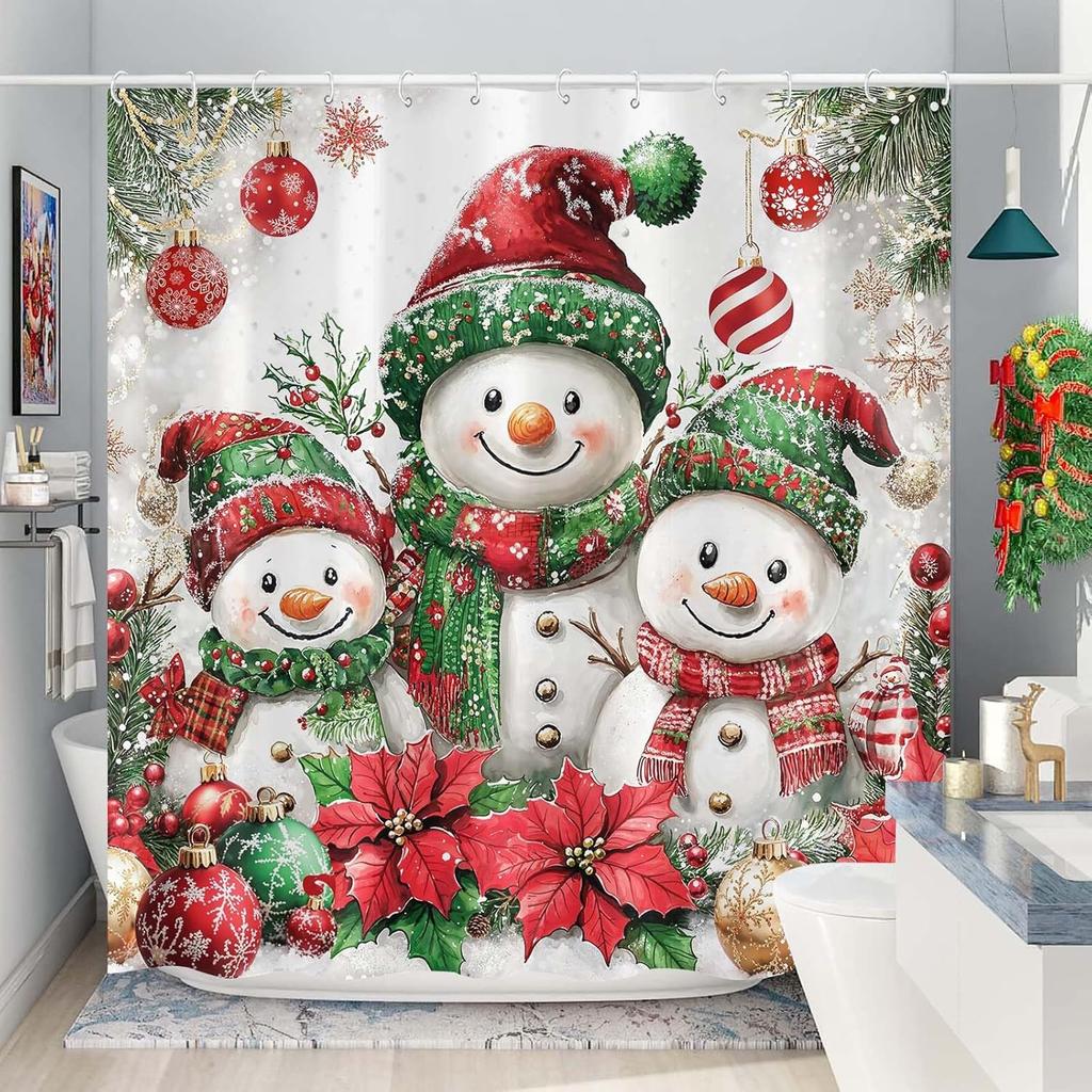 Christmas Shower Curtain Snowman Shower Curtain Set Holiday Shower Curtains Bathroom Curtain Decor Set With 12 Hooks