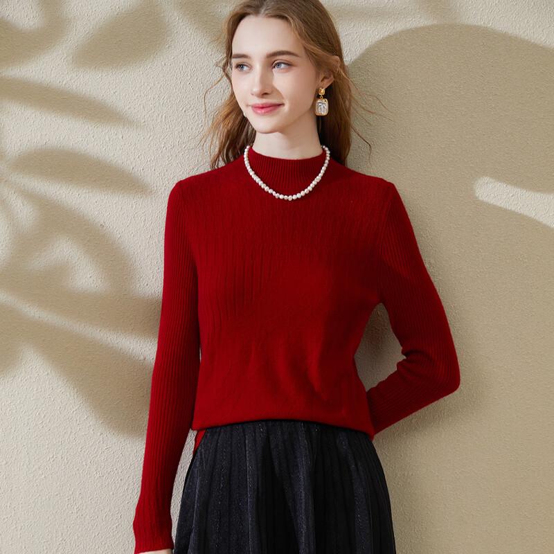 TUHUANG Women's Pure Wool Half-Turtleneck Slim-Fit Knit Pullover