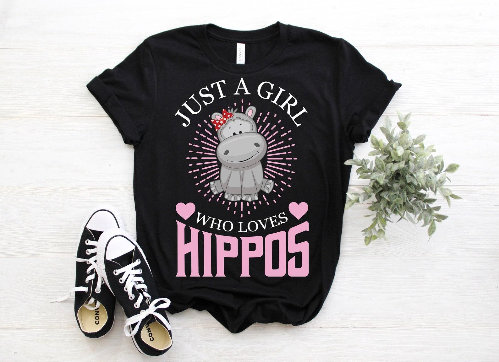 Just A Girl Who Loves Hippos Hippopotamus Hippo T-Shirt, Cute Hippos Costume Gift, Funny African Wildlife Animals Lover, Birthday Zoo Trip, 140