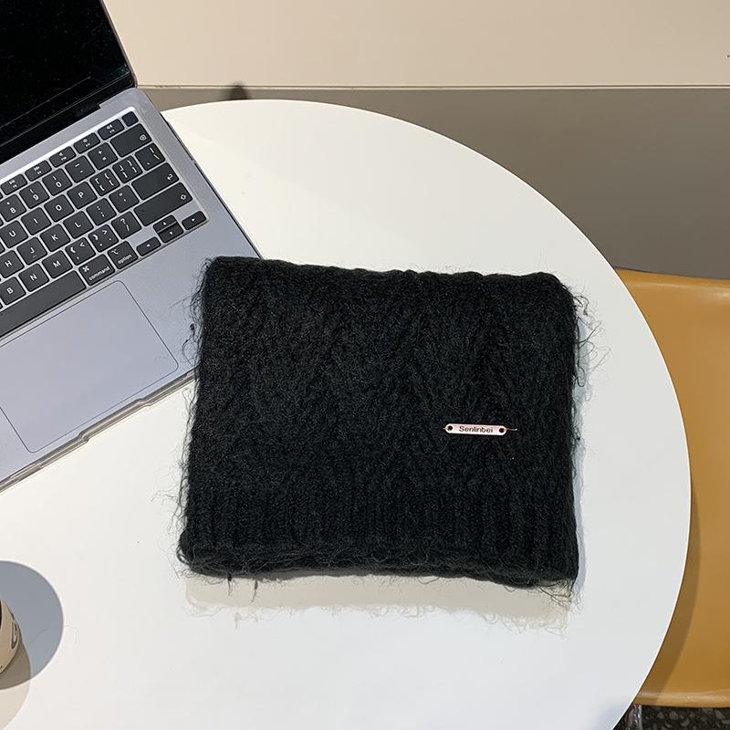 Alpaca Wool Korean Atmosphere Knitted Scarf Women'S Winter  Student Solid Color Versatile Warm Men Hairy Elegant And Generous