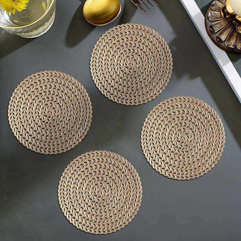 

4PCS Creative Hollow Cup Mat Vintage Wheat Coasters Table Placemat Heat Insulation Decorative Doilies for Home Kitchen Dining 4pcs мідний