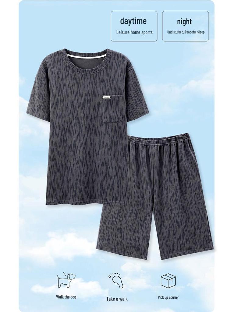 2024 Men's Plus Size Pure Cotton Summer Short Sleeve Teen Homewear Set