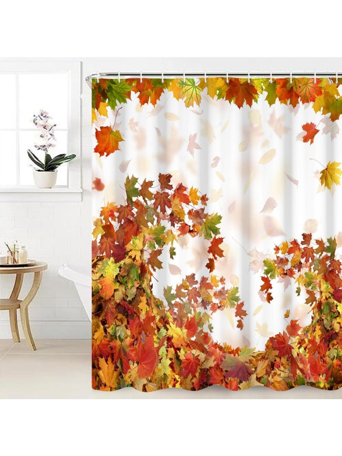 Fall Maple Leaves Shower Curtain Autumn Plants Nature Scenery Bath Curtain Thanksgiving Harvest Bathroom Decor Fabric Farmhouse 90x180CM