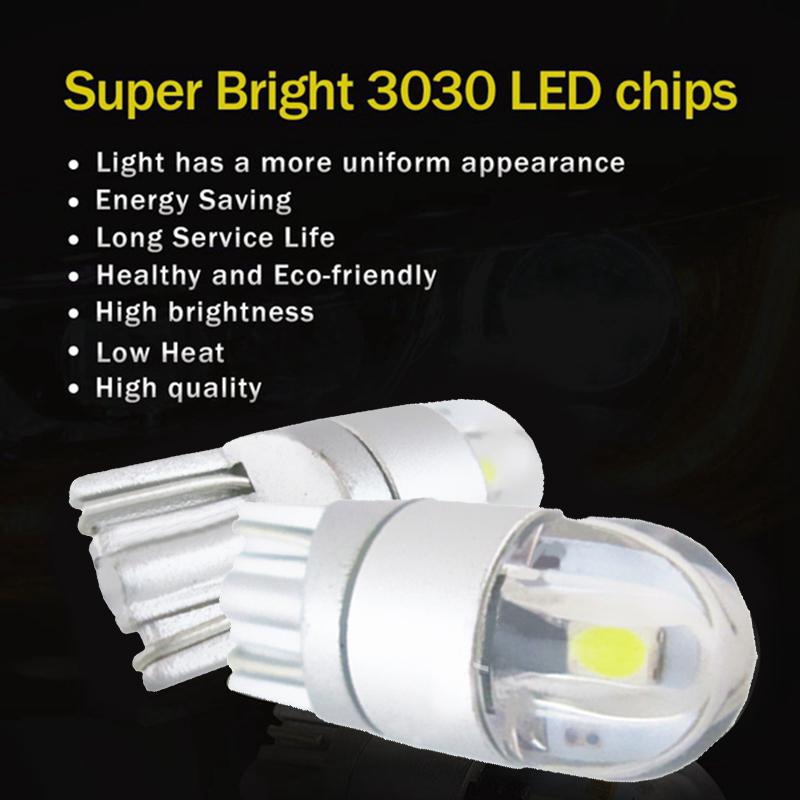 2pcs W5W T10 2 SMD 3030 LED Bulbs Super Bright White For Car Exterior