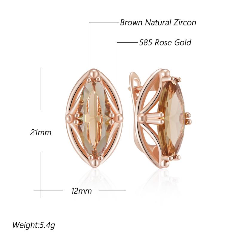 Rhombus Brown Natural Zircon Drop Earrings For Women Fashion  Rose Gold Color High Quality Bride Wedding Jewelry
