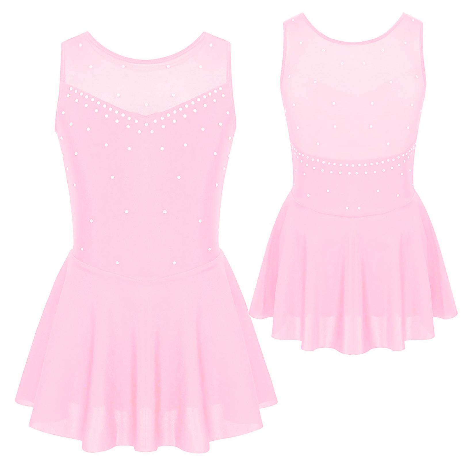 WinYing Gymnastiek Turnpakje Jurk Kinderen Meisjes Mouwloze Mesh Splice Figuur Schaatsen Jurk Dansvoorstelling Kostuum Ballet Danskleding 5-6 Years