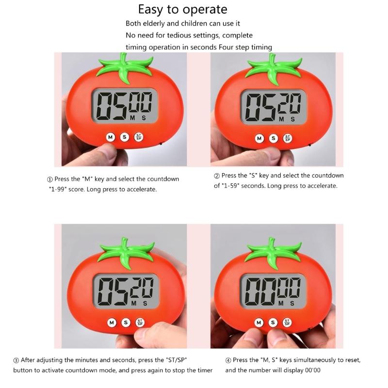 Digital Kitchen Timer with Magnetic Attachment Large Display Timer Tomato Shaped Timer for Cooking Exercise and Study