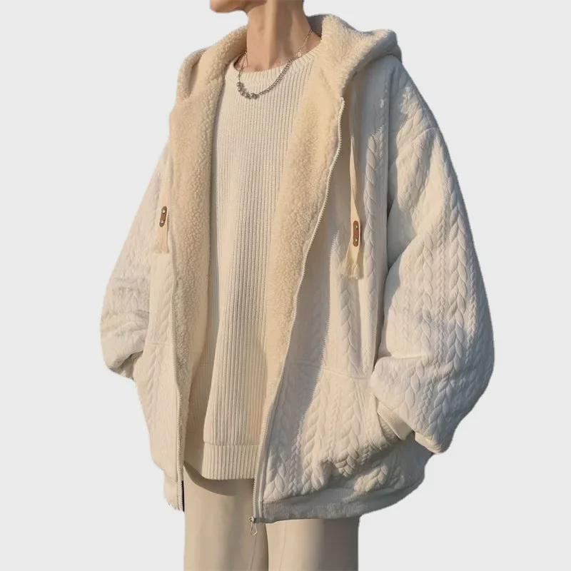 Men's Lamb Wool Winter Jacket: Thickened Cotton Coat with Velvet, Trendy Hong Kong Style, Niche Design