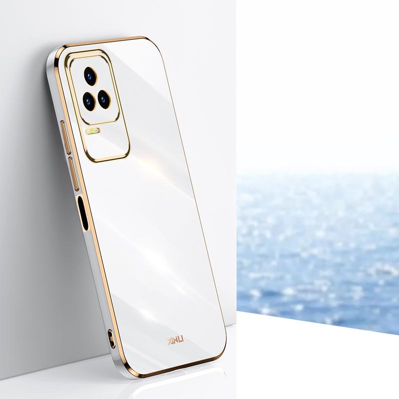 

XINLI for Xiaomi Redmi K50 Pro/K50 Anti-drop Phone Protective Case Precise Lens Cutout Electroplating Golden Edge Flexible TPU Cover White