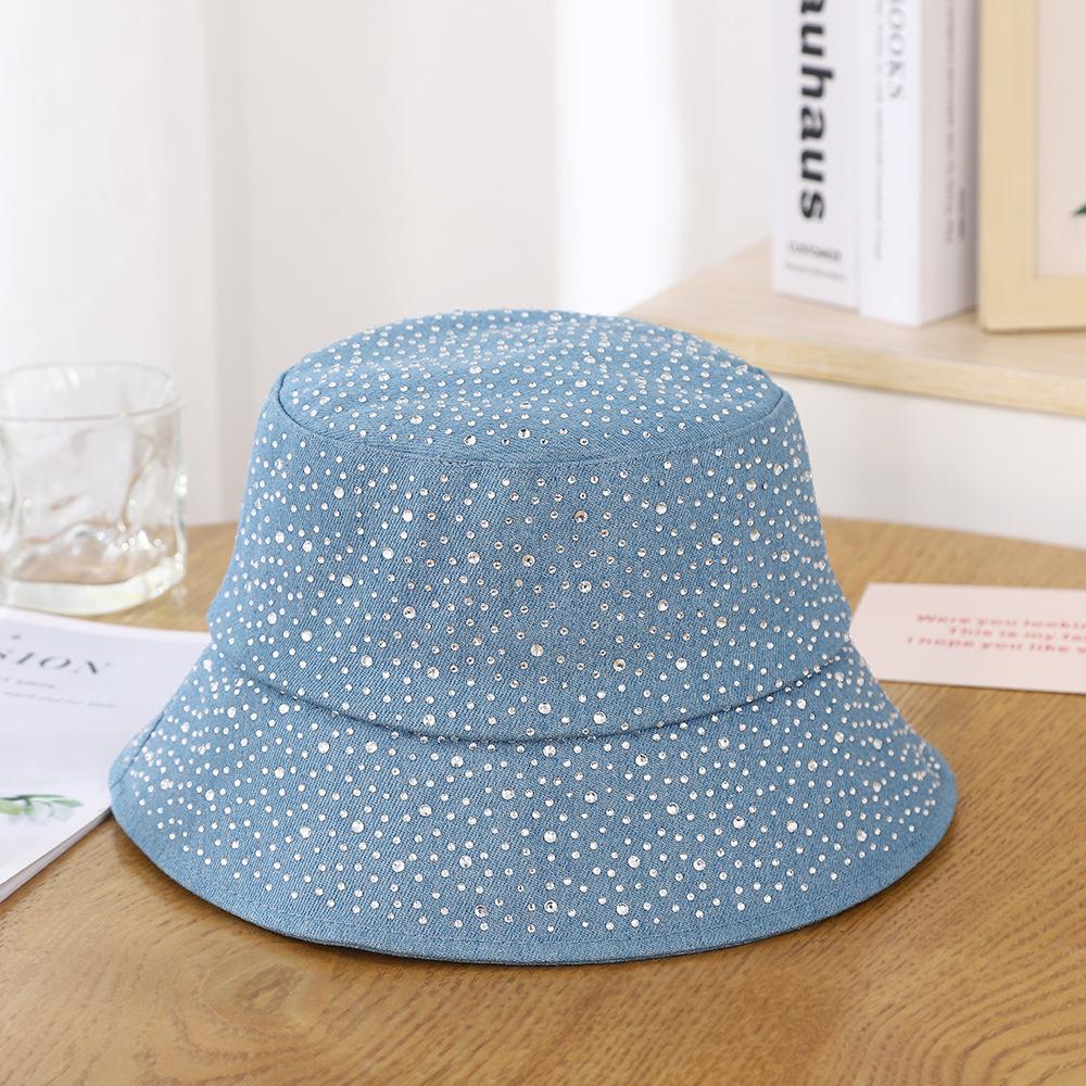 

rhinestone fashion trend bucket basin hat solid fishermen hat denim bucket hat women foldable hat sunscreen sunhat wholesale