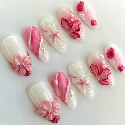 Press On Nails Reusable Fake Nails with Designs Reusable False Nails Press Ons Glossy Full Cover Acrylic Glue On Nails Stick On Nail for Women