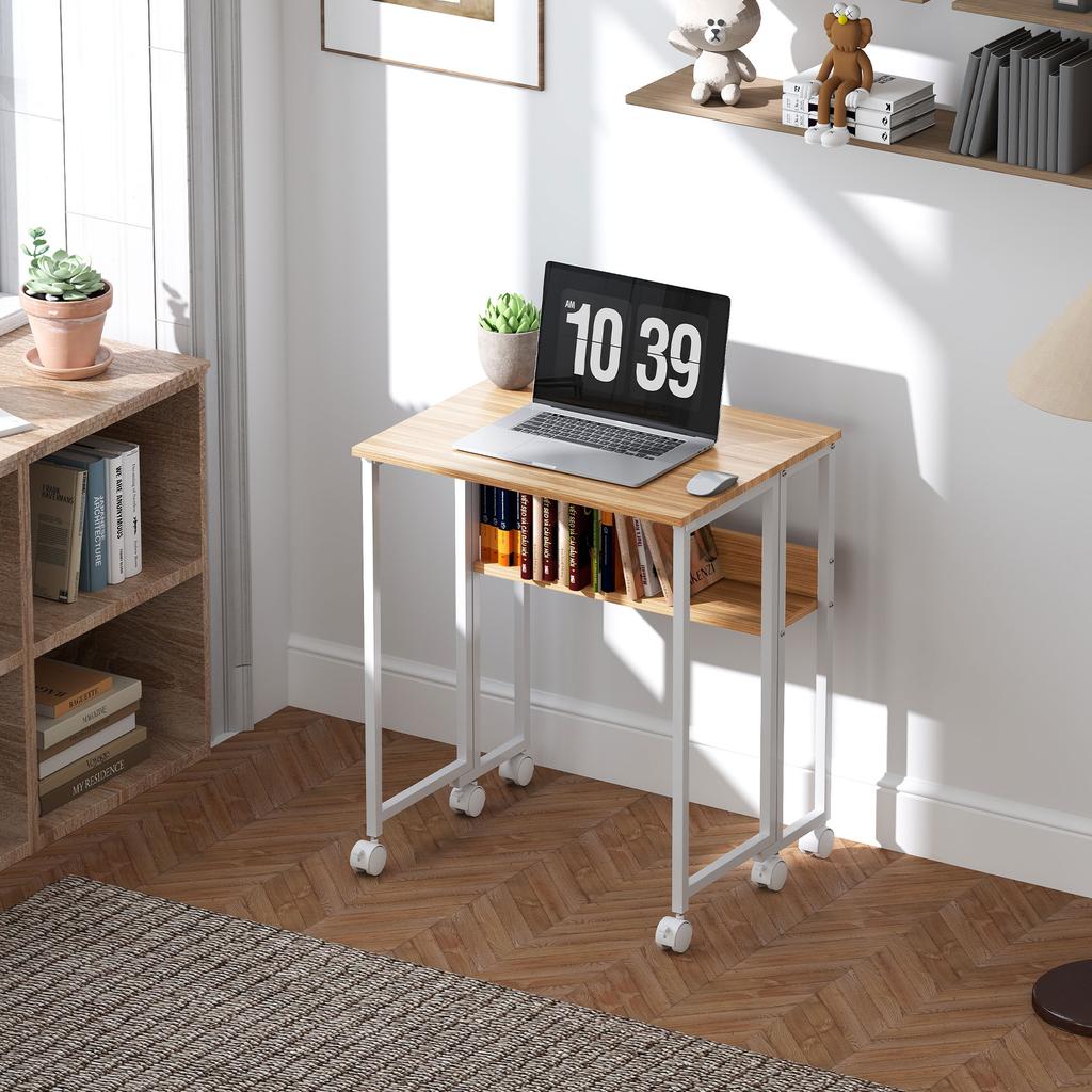 63 Cm Drop Leaf Writing Work Desk - Natural Wood Finish