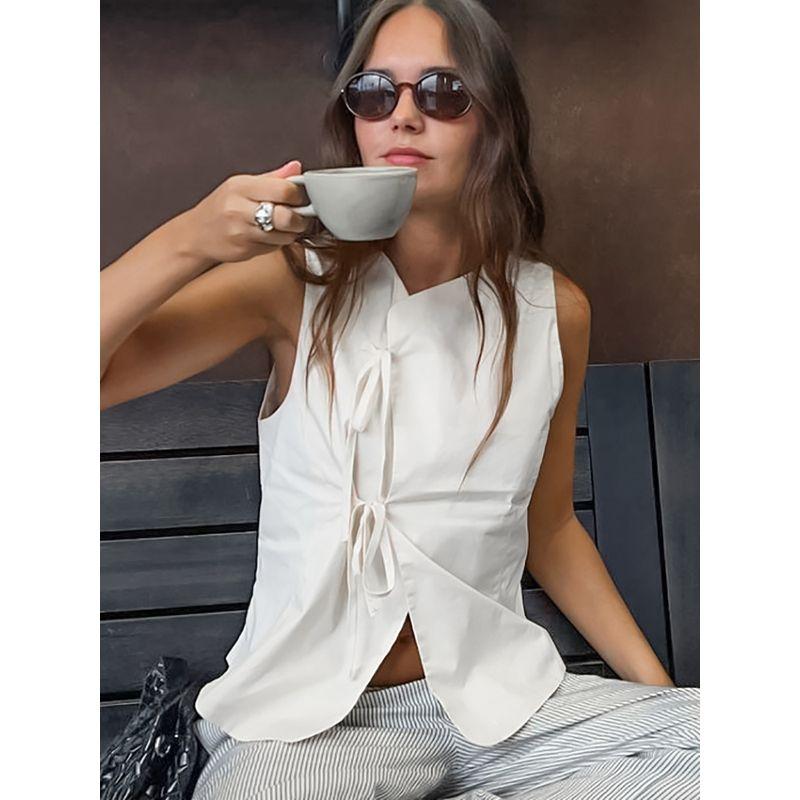 European and American Women Top Sleeveless Fashion Design Sense White Tube Top Slim fit Vest 2025 Summer Leisure