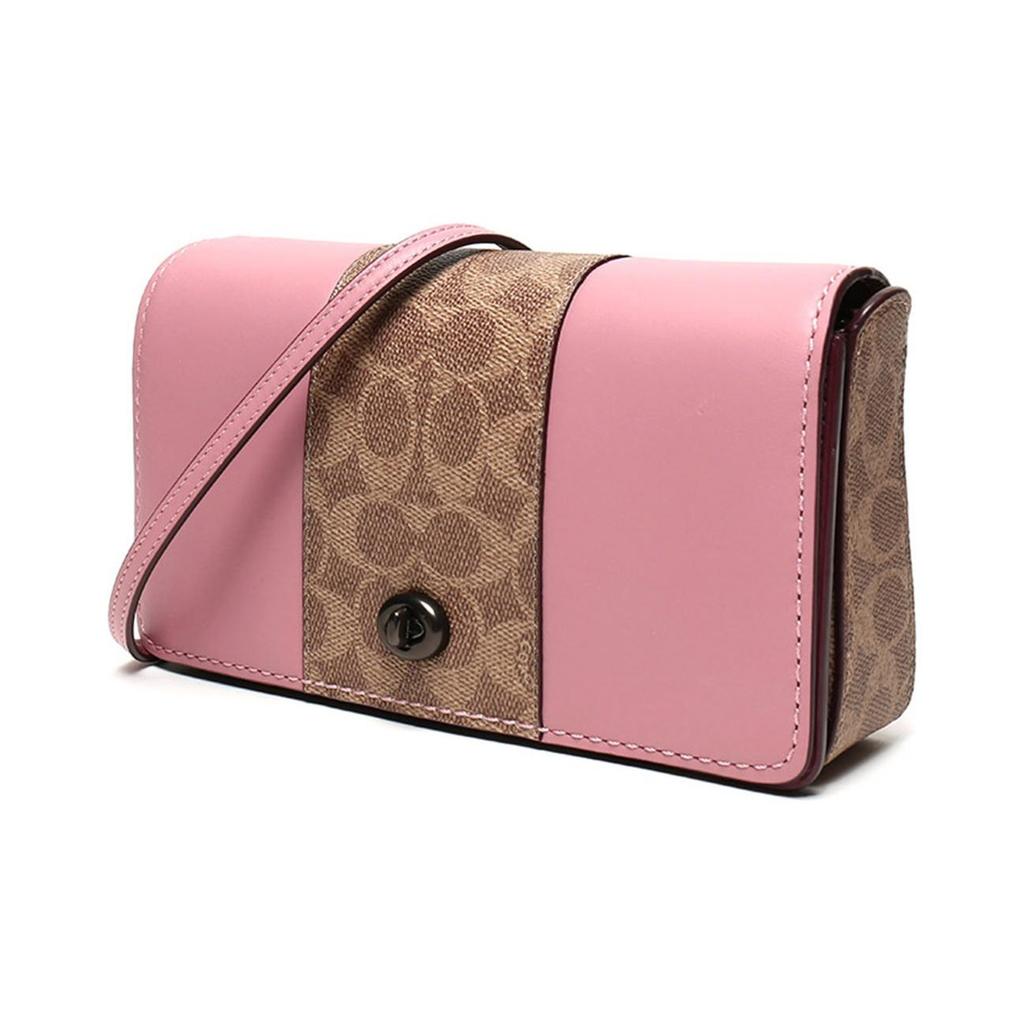 Coach Dinky Logo Coated Canvas Crossbody Shoulder Bag Medium Women Bags Brown Yellow Pink 76368-V5P2P