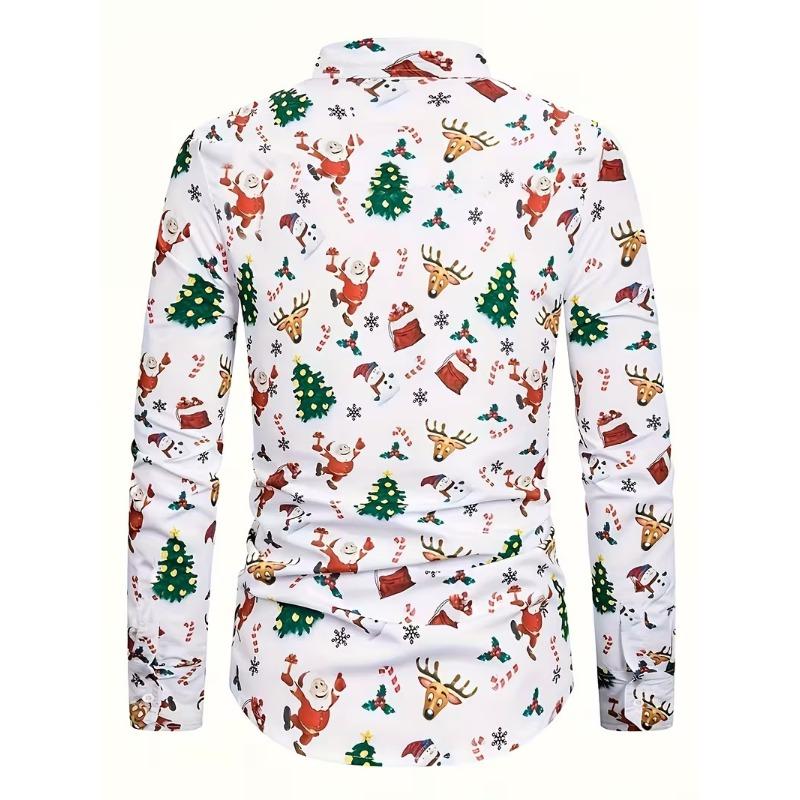 Pánské Vánoční košile s dlouhým rukávem a 3D digitálním potiskem, ležérní topy na podzim a zimu