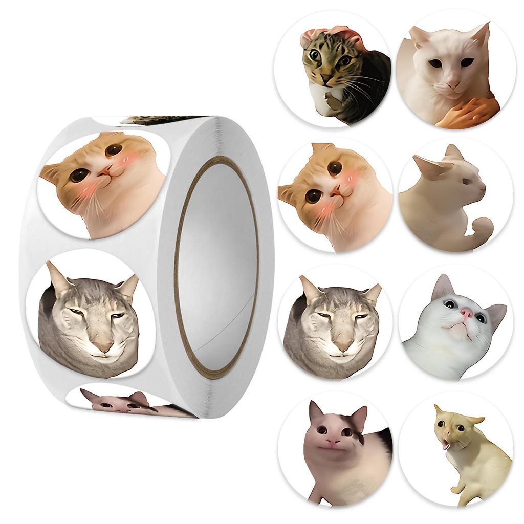 500pcs/roll Round Cat Funny Label Stickers for Packaging Phone Cases Suitcases Laptops Ins Hot Expression Stickers