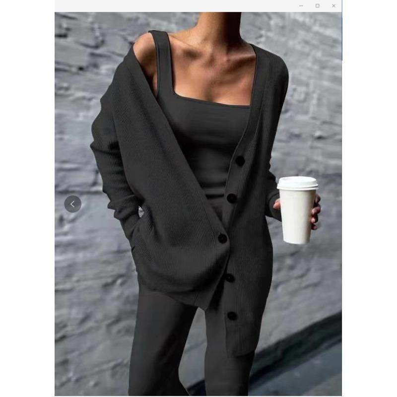 

IHUASU Вязаный летний женский костюм-тройка: пальто, жилет и брюки XXXXL