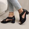 Fashion Crystal Decoration Peep Toe Sandal Women Fashion Hollow Out Black Sandals Ladies Summer 2025 Comfort Cover Heel Sandalias Mujer