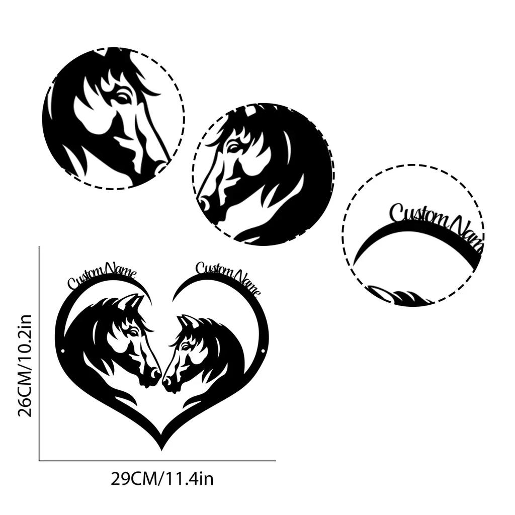 Personalized Horse Couple Metal Wall Art Western Sign Country Home Decor Equestrian Gift