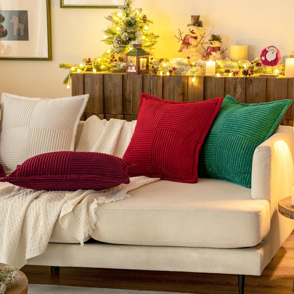 Fall Couch Throw Pillow Cover 18x18 Inch Soft Orange Corduroy Pillow Cover for Sofa Living Room Pillow Cases Autumn Winter Decor