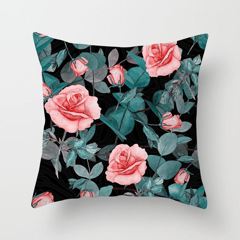 Ins Plant Flower Peach Skin Fleece Pillow Cover Sofa Car Pillow Cushion Cover Lunch Home Furnishing