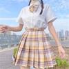 Yamabuki JK Academy Style Female Student Uniform: White Shirt & Pleated Plaid Midi Skirt Set