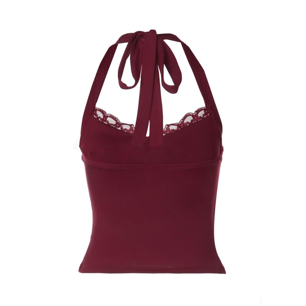V Neck Slim Crop Tops Lace Lace-up Camisole Chic Halter Bottoming T-shirt  Spicy Girl