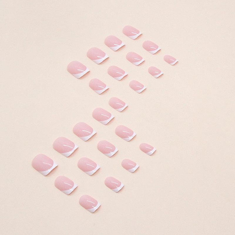 24 Pcs Girl Powder Sweet Short Nail Art Film Pure White French Fashion Versatile Classic But Not Outdated Wear Armor