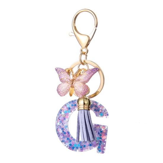 Purple Series Keychain Pendant Sequins Star Initial Letter Key Chain