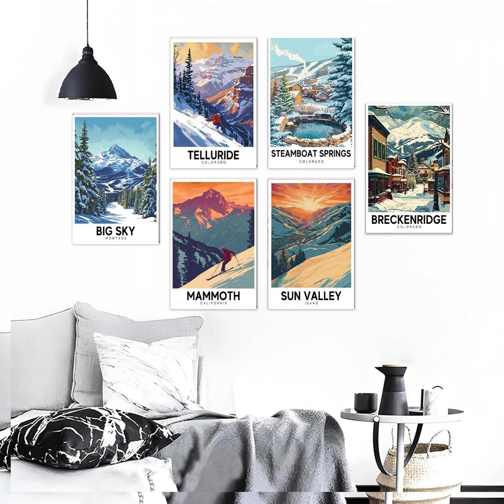 KROEY Ski Poster Apres Ski Snowy Mountain Posters Vintage Ski Canvas Wall Art For Modern Family Bedroom Living Room Dorm Classroom Office Decor