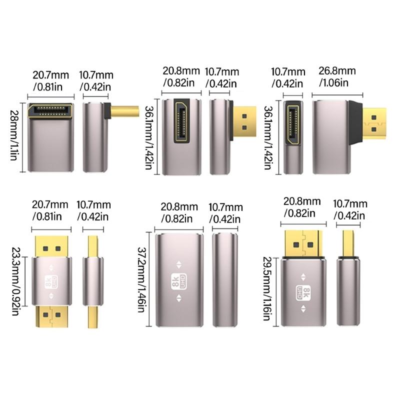 8K  1.4 Adapter Right Angle   Male to Female Vertical Connectors Converter Extender Support 8K@60Hz