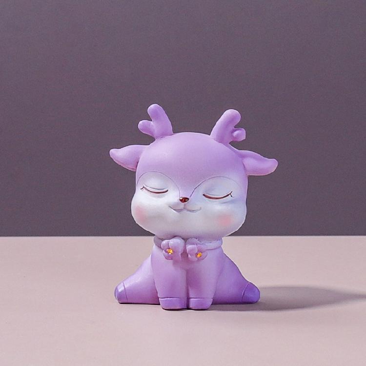 Mini Reindeer Statue Cartoon Fawn Elk Pattern Figurine Animal Cake Topper Desk