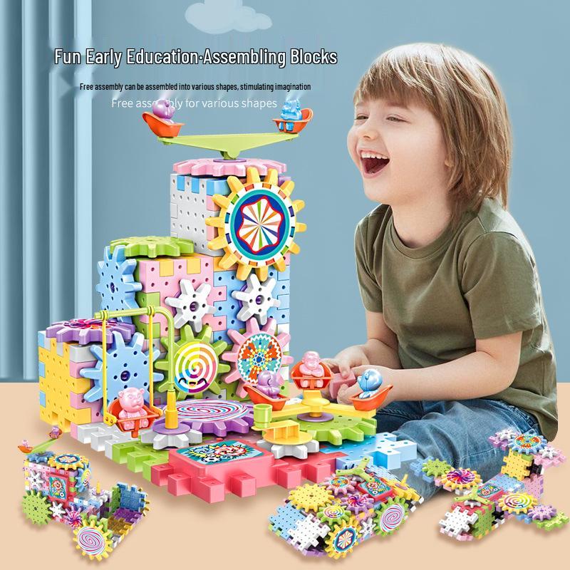 Adjustable Electric Gear Building Blocks Toy Set for Girls and Boys, Educational Puzzle for Ages 3-6