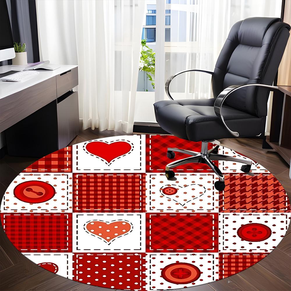 

1pc Patchwork Heart Office Round Rug, Non-slip, Soft and Durable Office Rug for Interior Decoration, Perfect for Office, Beautiful Decoration yy260324 80cm by 80cm