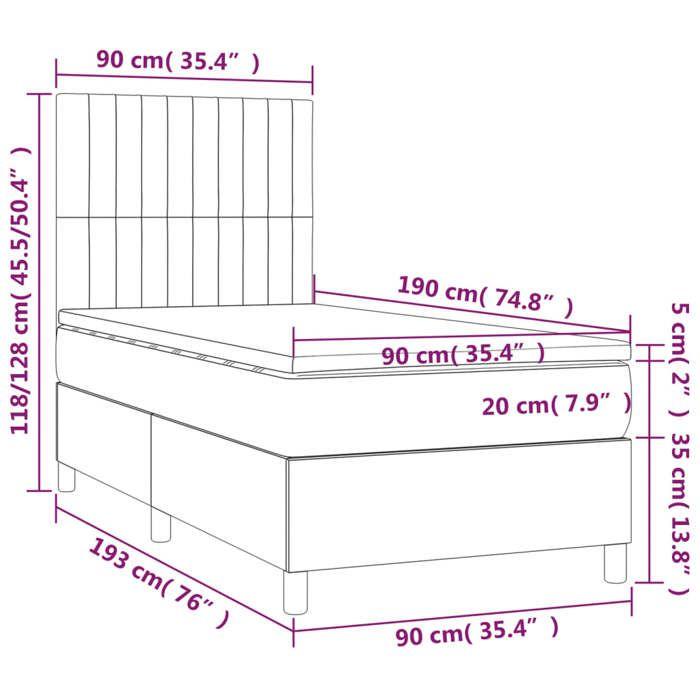 VidaXL Slat Bed Base with Mattress and LED, Upholstered Bed, Single Bed, Adult Bed for Interior Bedroom, 3135561