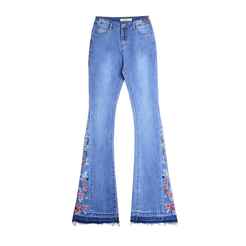 2022 Women's European & American Fashion Embroidered Denim Flare Pants