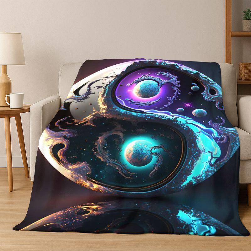 Yin Yang Symbol Chinesisches Tai Chi Flanelldecke Weiche Warme Überwurfdecke für Schlafzimmer Wohnzimmer Bett Reisen Camping Picknick Geschenk