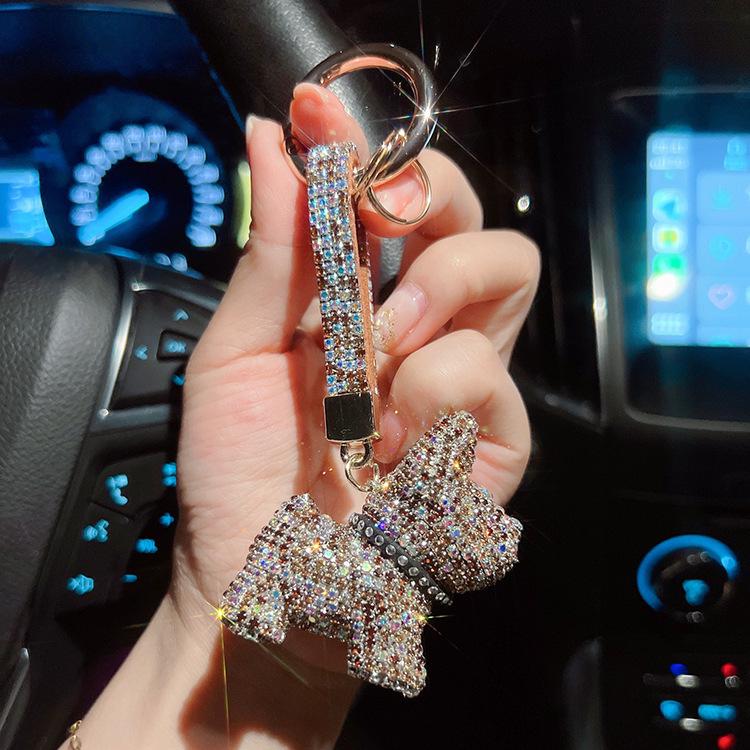 New Diamond Bulldog Puppy Keychain: Cute & Exquisite Charm for Keys or Bags