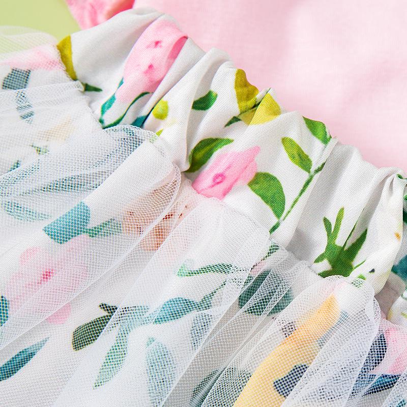 3-Piece Baby Girl Outfit: Fly Sleeve Romper, Skirt, Hair Accessories for Spring/Summer