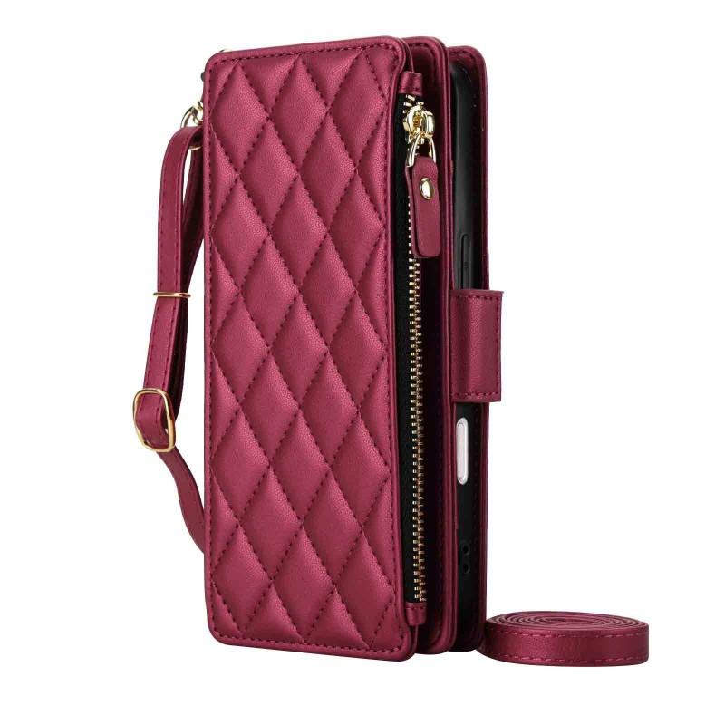 IPhone 17E 16 18 Pro Max Grid 9 Card Slot Crossbody Zipper Wallet Phone Case